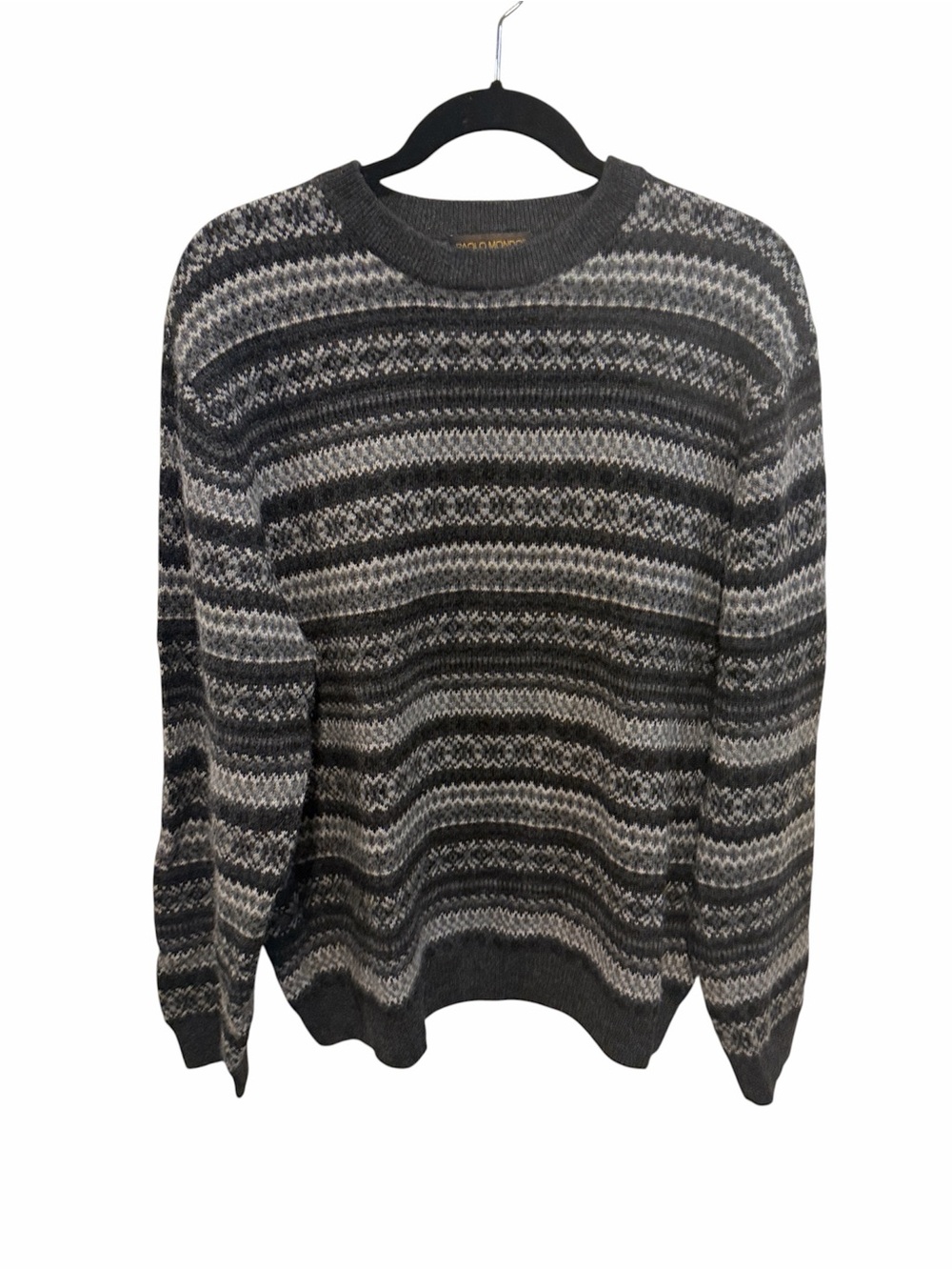 Paolo Mondo gray white Nordic print crewneck cashmere sweater large